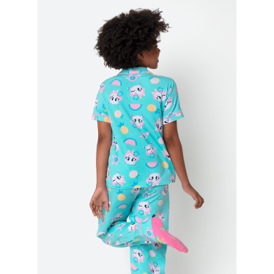 Pijama Manga Curta Viscolycra Menina Teen Estampado Unicórnio Aloha