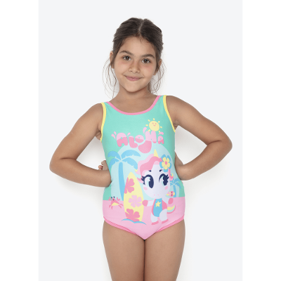 Maiô com Proteção Solar Menina Unicórnio Aloha