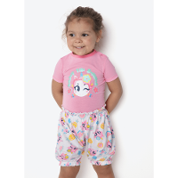 Pijama Manga Curta Viscolycra Bebê Menina Unicórnio Aloha - 1