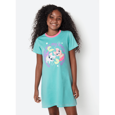 Camisola Manga Curta Algodão Menina Teen Pet Sereia