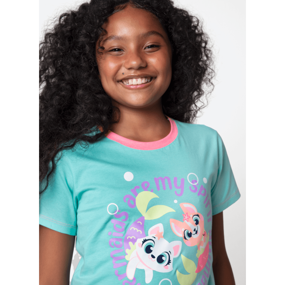 Camisola Manga Curta Algodão Menina Teen Pet Sereia - 1