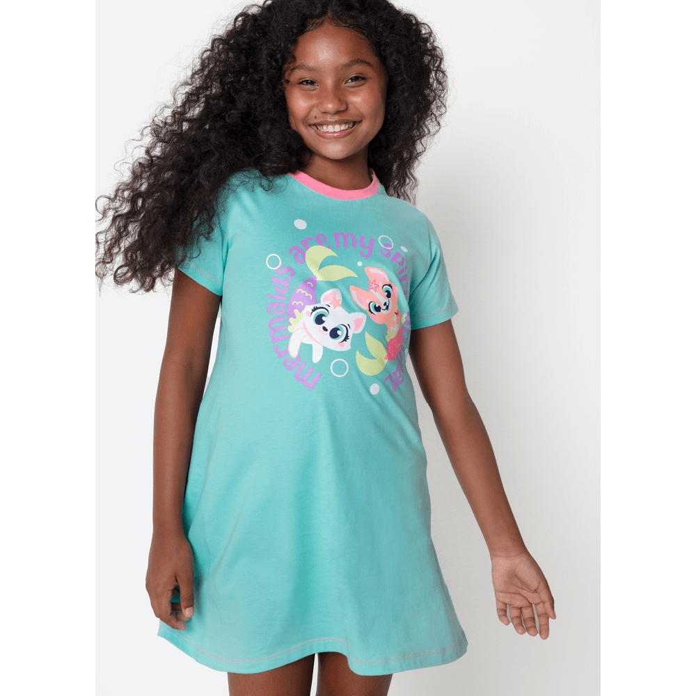 Camisola Manga Curta Algodão Menina Teen Pet Sereia - 2