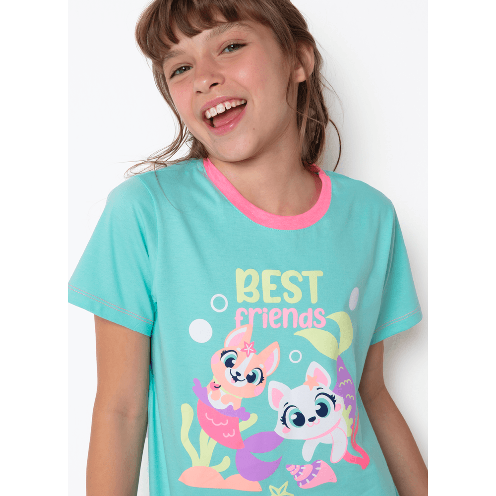 Pijama Manga Curta Algodão Menina Teen Pet Sereia - 2
