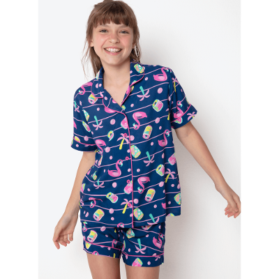 Pijama Manga Curta Viscose Menina Teen Panda Miami