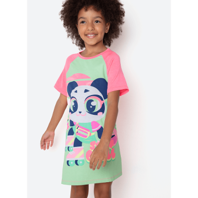 Camisola Manga Curta Viscolycra Menina Panda Miami