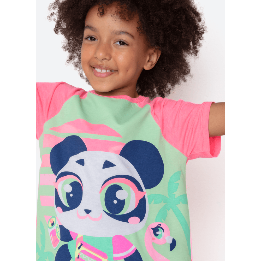 Camisola Manga Curta Viscolycra Menina Panda Miami - 2