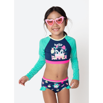 Conjunto Cropped e Calcinha com Proteção Solar Menina Pinguim