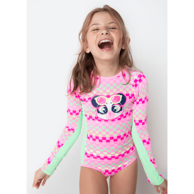 Maiô Manga Longa Menina Panda Miami