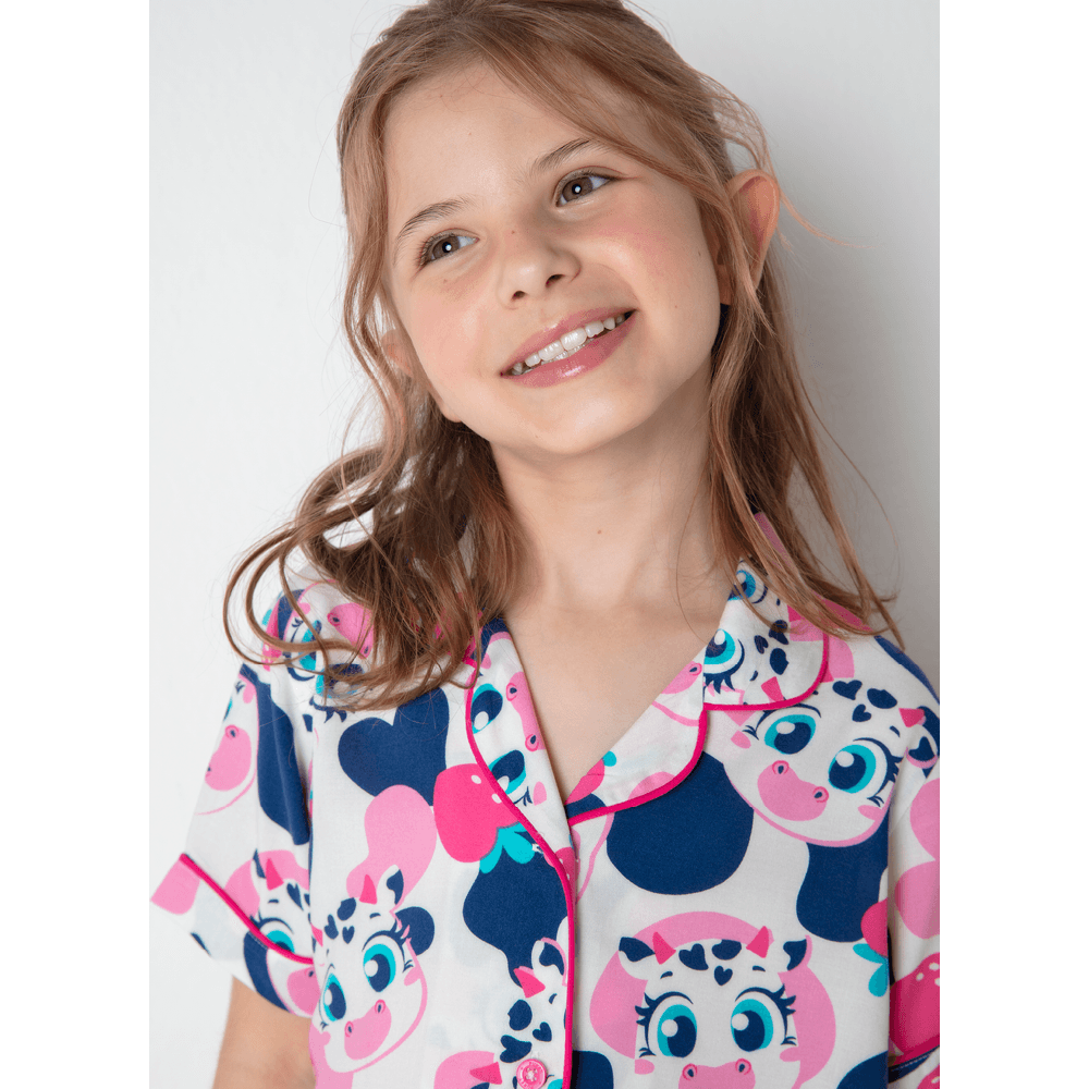 Pijama Manga Curta Viscose Menina Vaca Romântica - 2