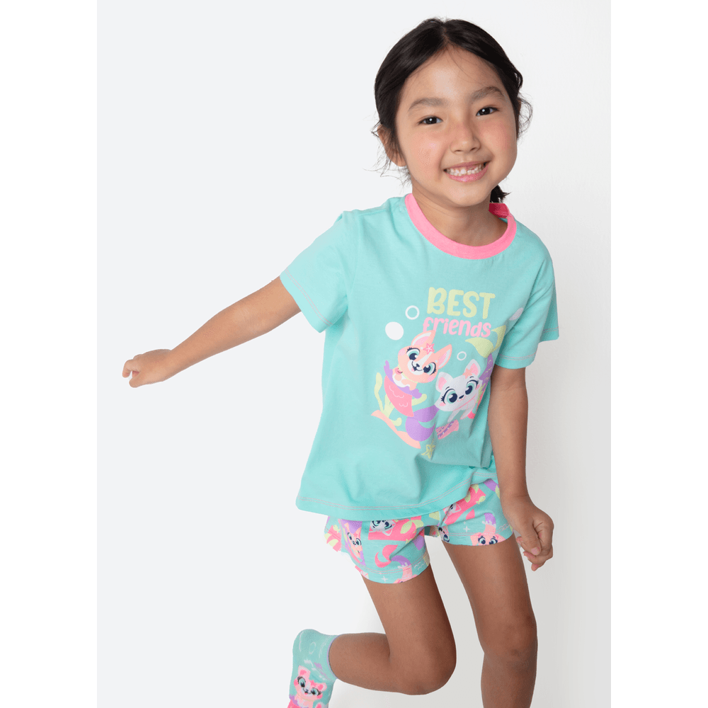 Pijama Manga Curta Algodão Menina Pet Sereia - 1