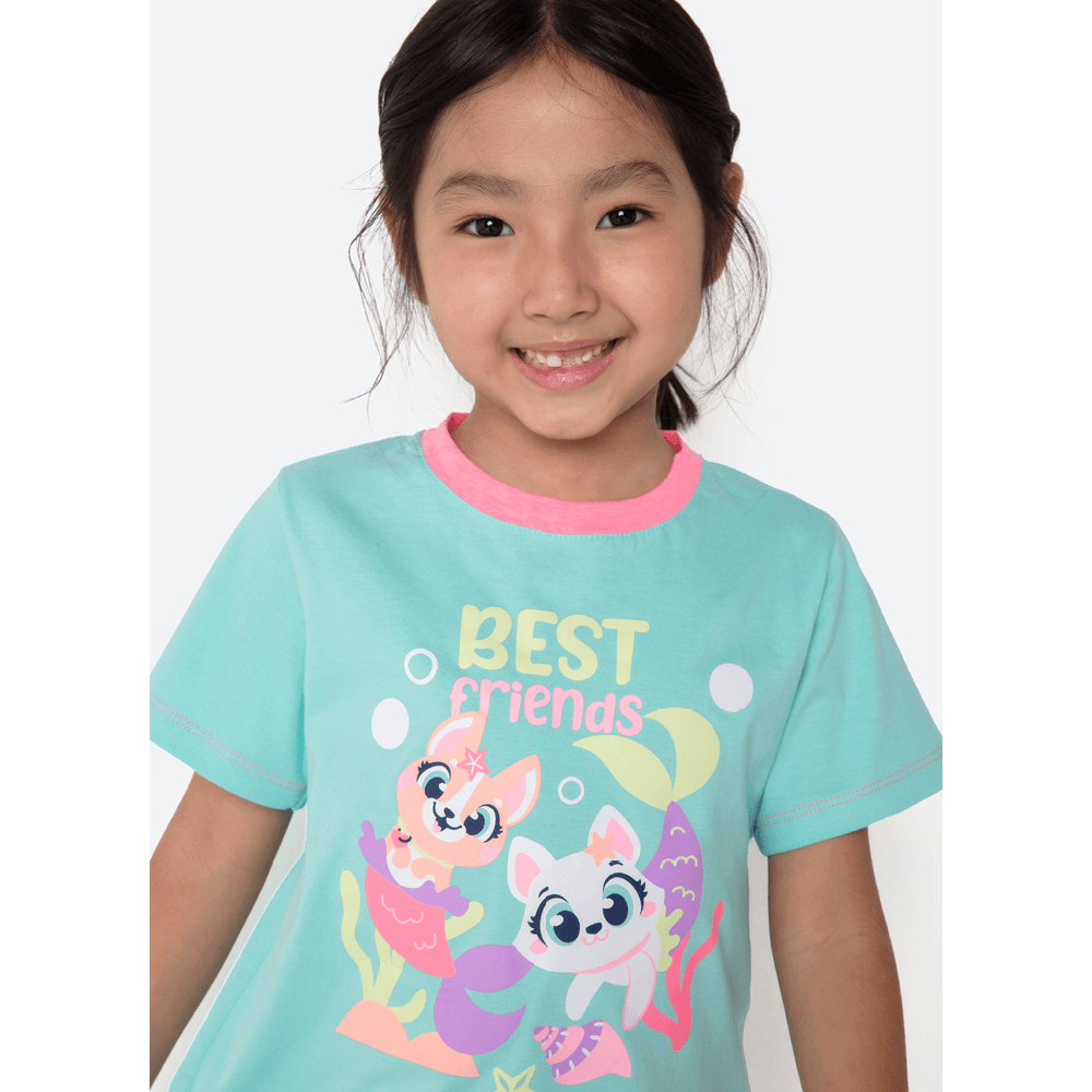 Pijama Manga Curta Algodão Menina Pet Sereia - 2