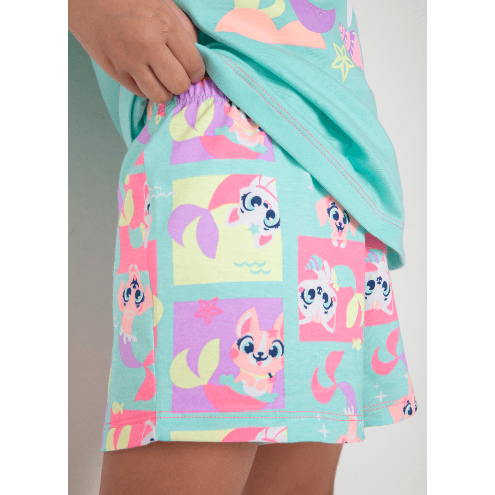 Pijama Manga Curta Algodão Menina Pet Sereia - 4