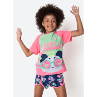 Pijama Manga Curta Viscolycra Menina Panda Miami - 1