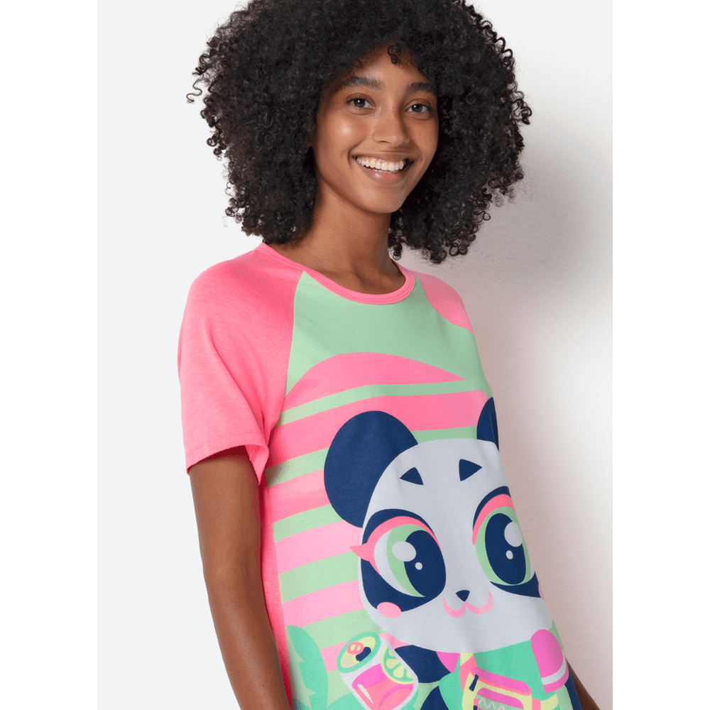 Camisola Manga Curta Viscolycra Feminina Panda Miami - 3