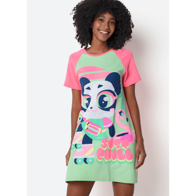 Camisola Manga Curta Viscolycra Feminina Panda Miami