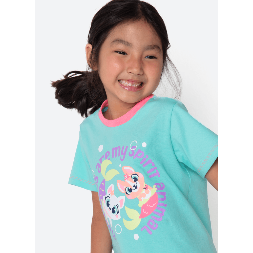 Camisola Manga Curta Algodão Menina Pet Sereia - 2