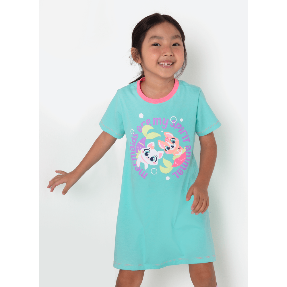 Camisola Manga Curta Algodão Menina Pet Sereia - 3