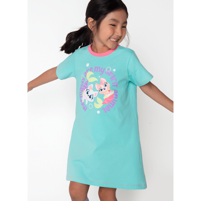 Camisola Manga Curta Algodão Menina Pet Sereia