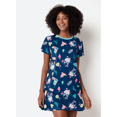 Camisola Manga Curta Algodão Feminina Pinguim