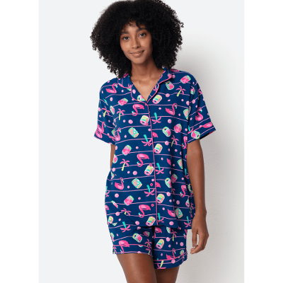 Pijama Manga Curta Viscose Feminino Panda Miami