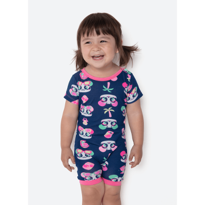 Macacão Manga Curta Viscolycra Bebê Menina Panda Miami