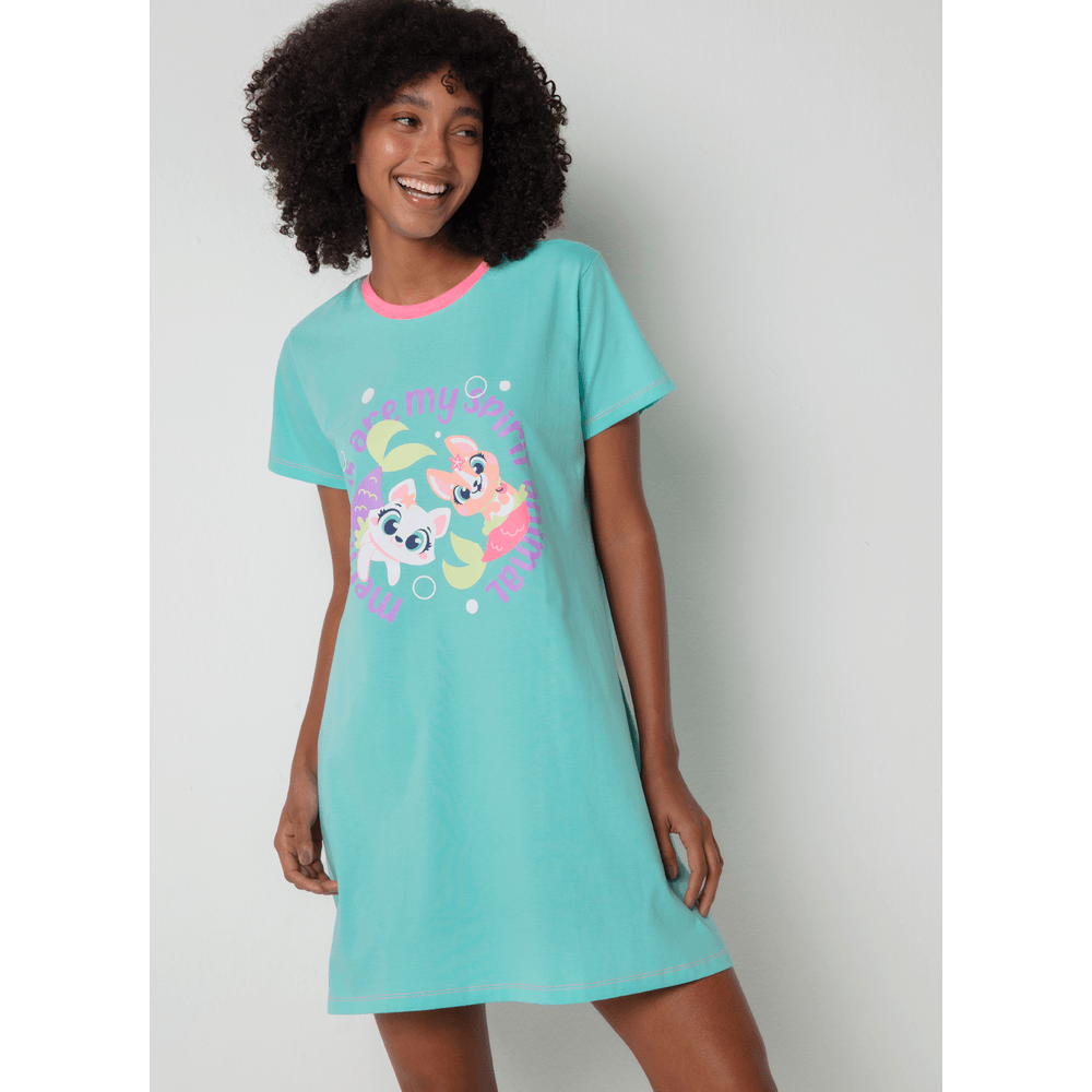 Camisola Manga Curta Algodão Feminina Pet Sereia - 1