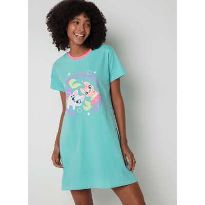 Camisola Manga Curta Algodão Feminina Pet Sereia