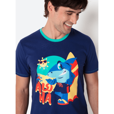 Pijama Manga Curta Algodão Masculino Tubarão Aloha