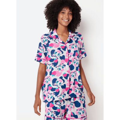 Pijama Manga Curta Viscose Feminino Vaca Romântica