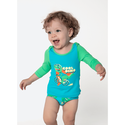 Conjunto Camiseta e Sunga Bebê Menino Dino Miami