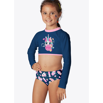 Conjunto Cropped e Calcinha com Proteção Solar Menina Unicórnio Shine