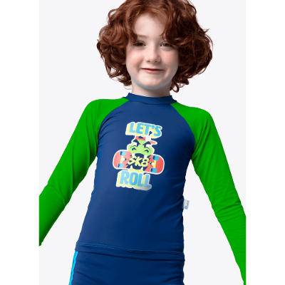 Camiseta Manga Longa com Proteção Solar Menino Dino Skate