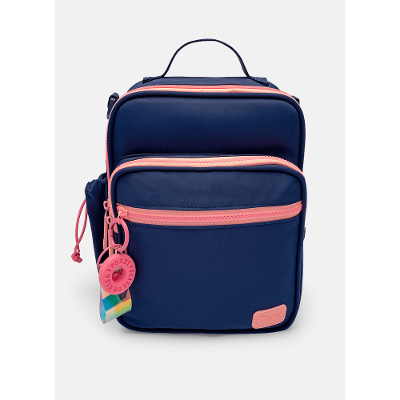 Lancheira Térmica com Bolso Frontal Azul Marinho e Rosa