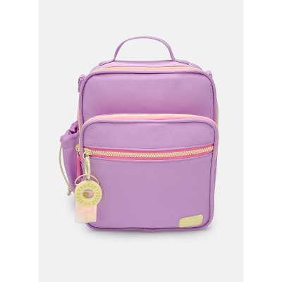 Lancheira Térmica com Bolso Frontal Lilás e Amarelo