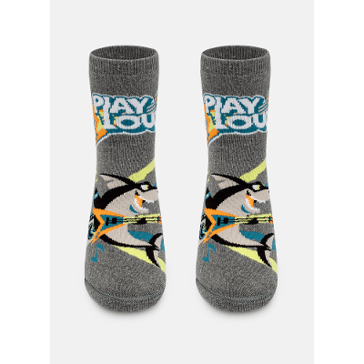 Meia Soquete Com Sola Emborrachada Menino Teen Tubrão Rockstar