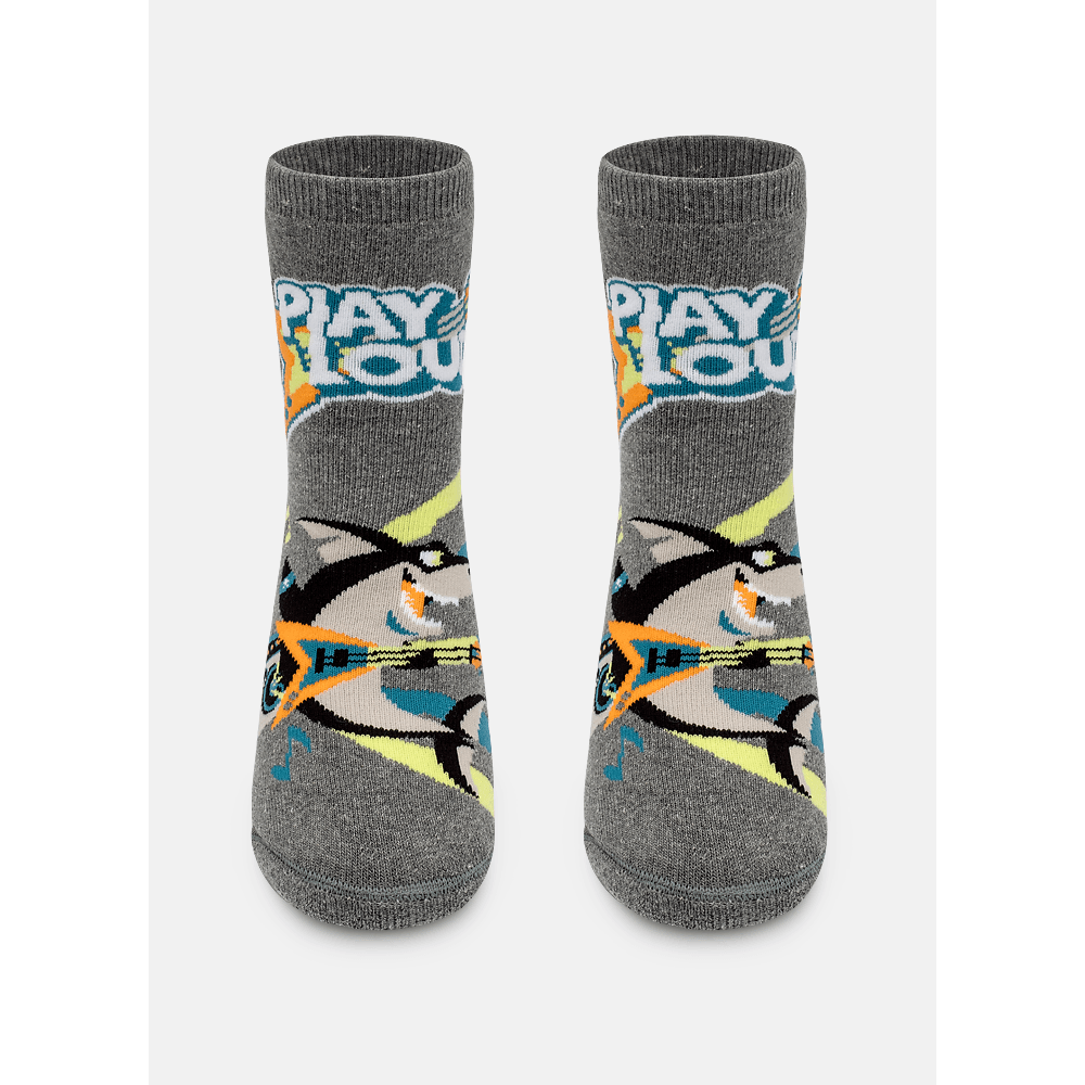 Meia Soquete Com Sola Emborrachada Menino Teen Tubrão Rockstar - 1