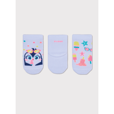 Kit com 3 Meias Soquete Bebê Menina Pinguim