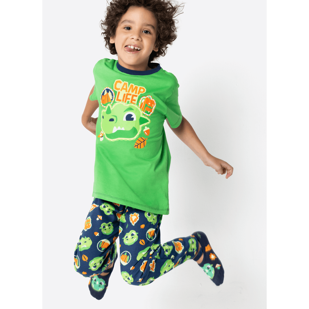 Pijama Manga Curta Algodão Menino Dragão Camping - 1