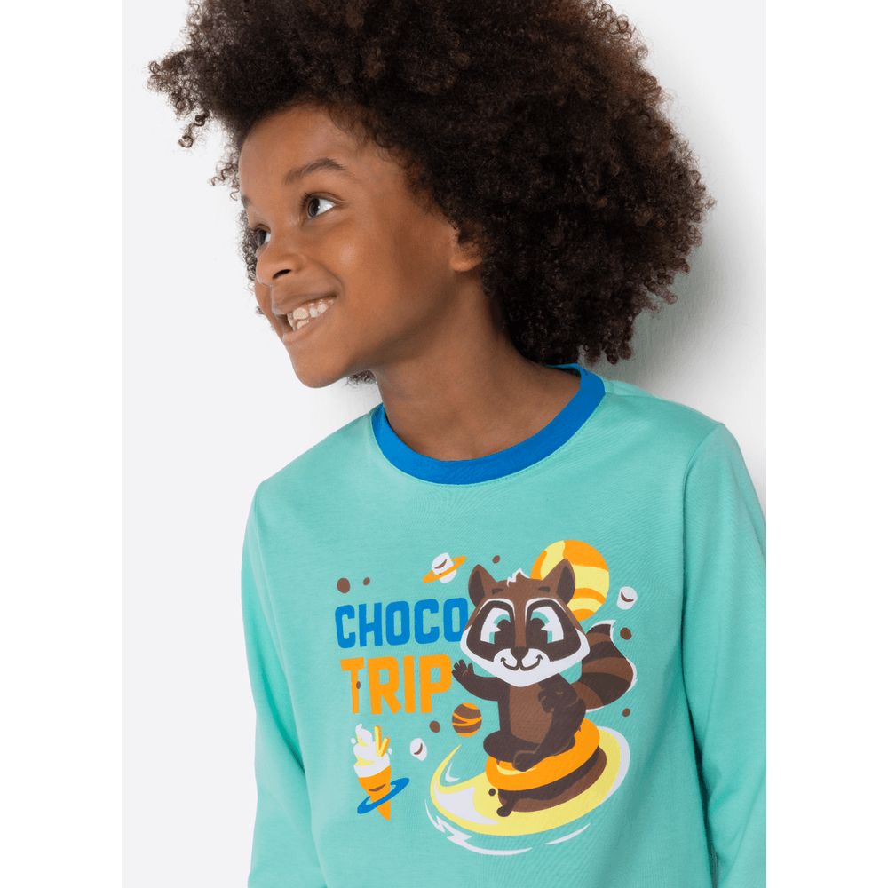 Pijama Manga Longa Algodão Menino Guaxinim Chocolate - 2