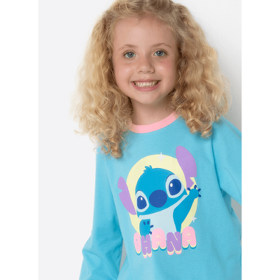 Pijama Manga Longa Algodão Menina Stitch