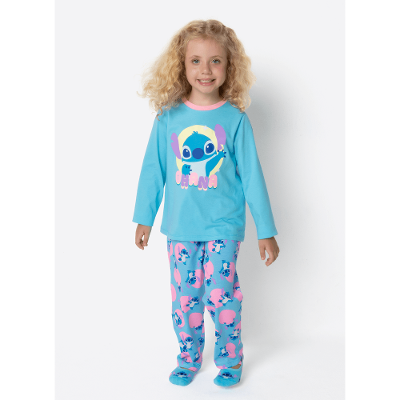 Pijama Manga Longa Algodão Menina Stitch