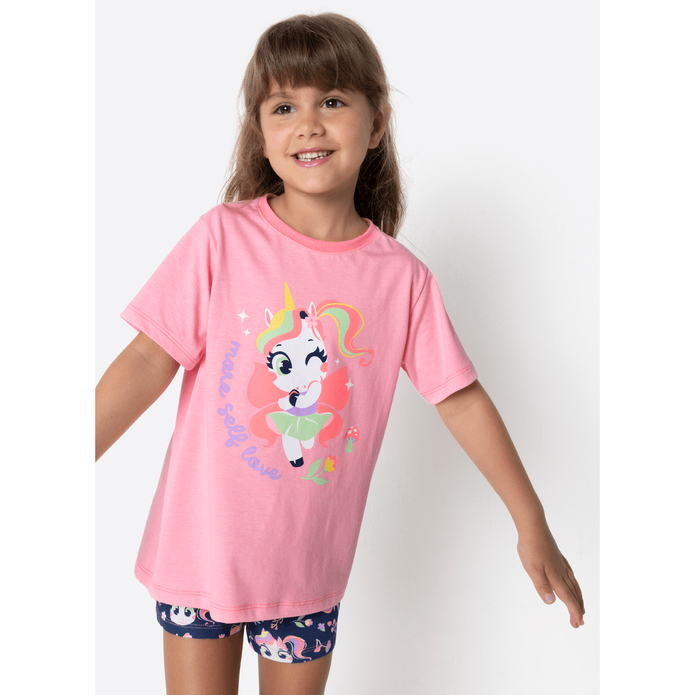 Pijama Manga Curta Algodão Menina Unicórnio Encantado - 1