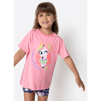 Pijama Manga Curta Algodão Menina Unicórnio Encantado - 1