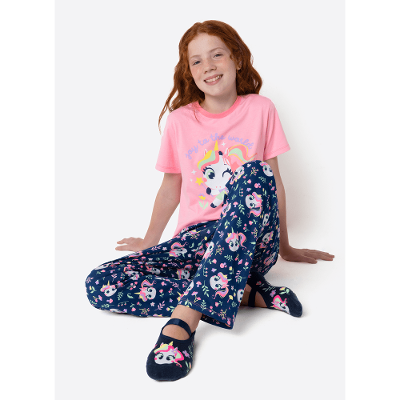 Pijama Manga Curta Menina Teen Unicórnio Encantado
