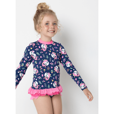 Camiseta Manga Longa com Proteção Solar Menina Unicórnio Encantada