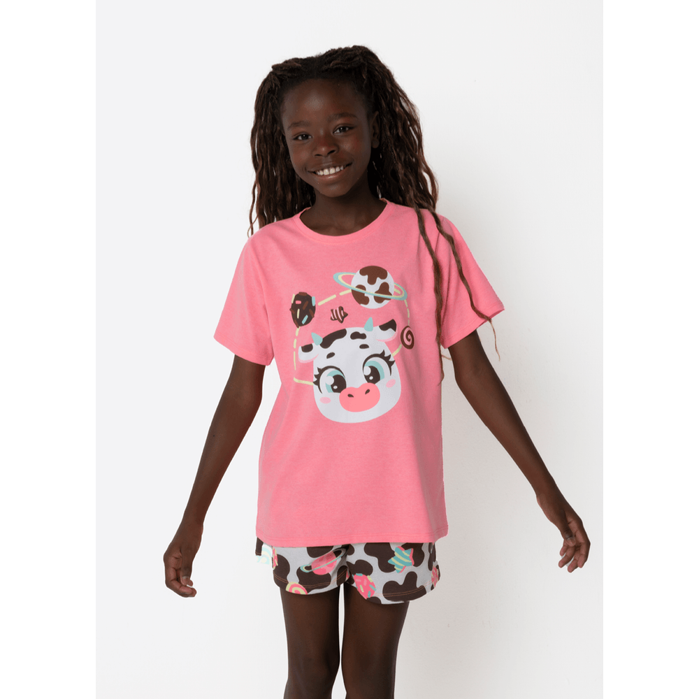 Pijama Manga Curta Algodão Menina Teen Vaca Chocolate - 1