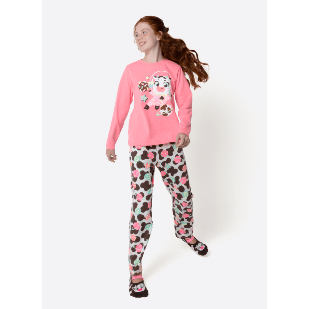 Pijama Manga Longa Menina Teen Vaca Chocolate - 1