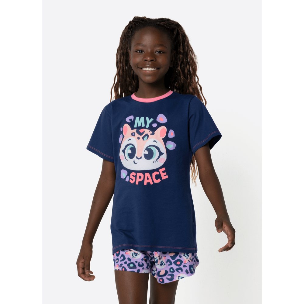 Pijama Manga Curta Algodão Menina Teen Onça - 1