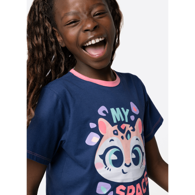 Pijama Manga Curta Algodão Menina Teen Onça