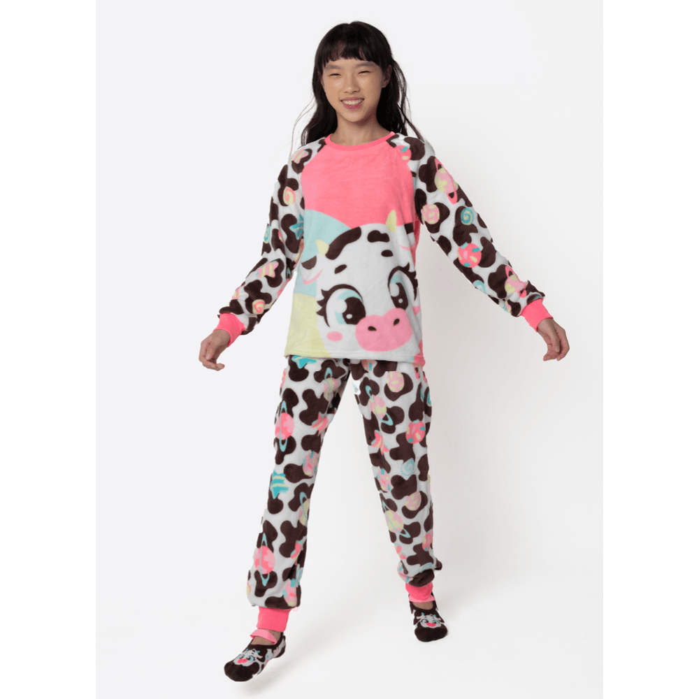 Pijama Manga Longa Soft Menina Teen Vaca Chocolate - 1